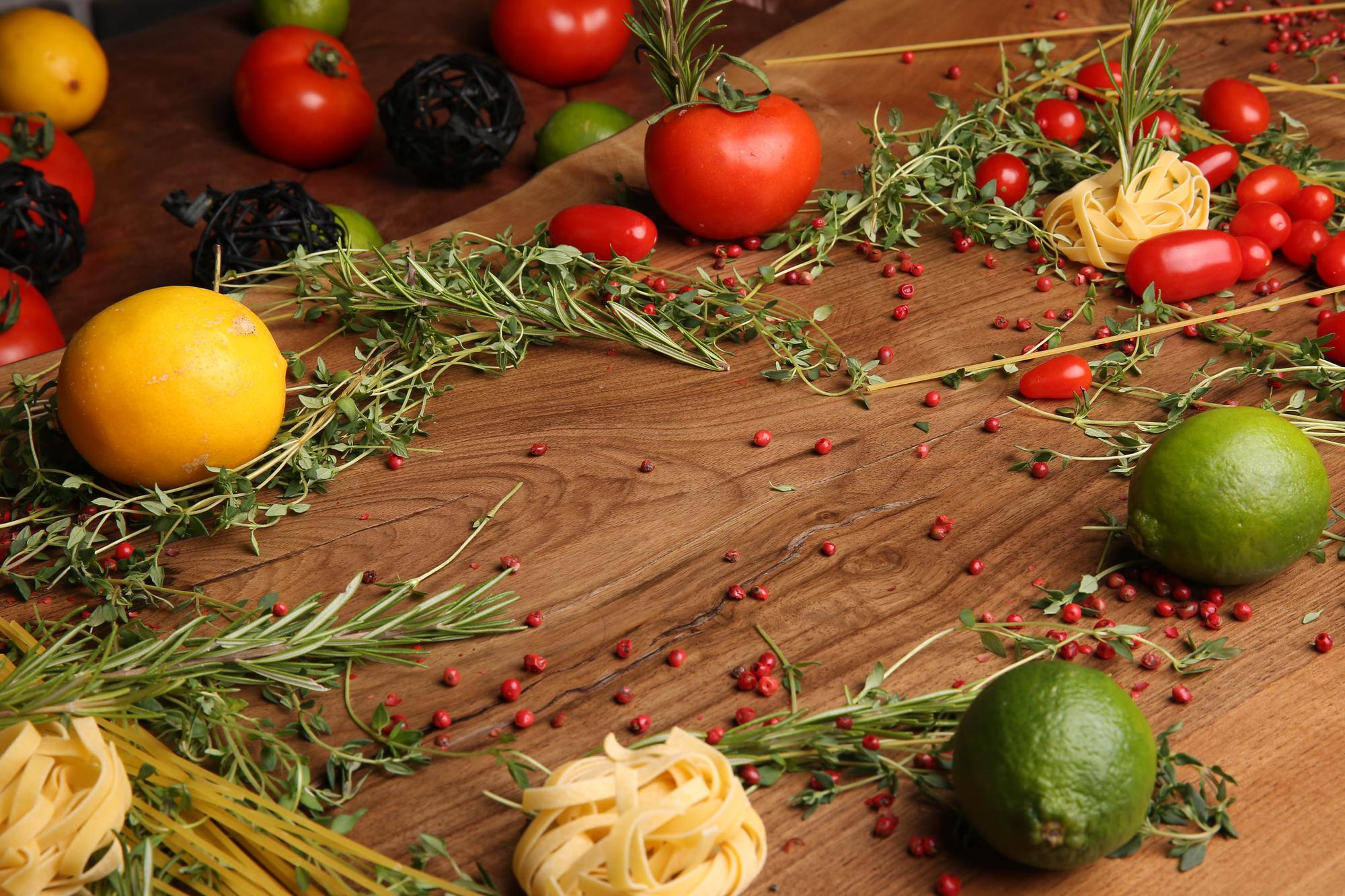 Curated ingredient selection on wooden board